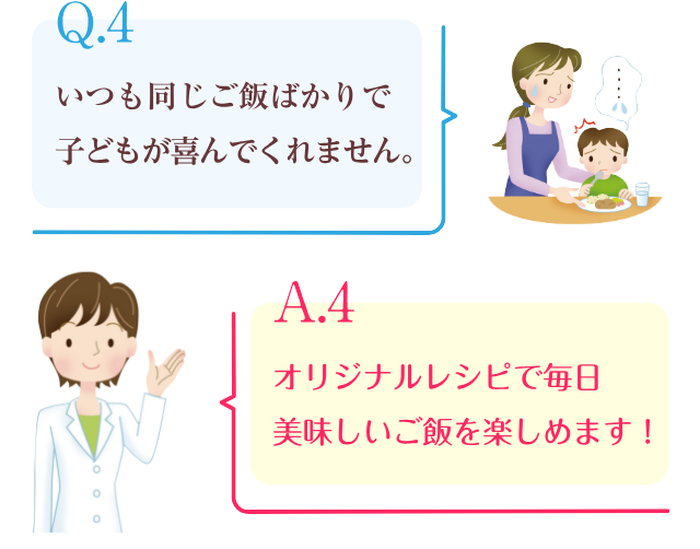 Q4.いつも同じご飯ばかりで子どもが喜んでくれません。