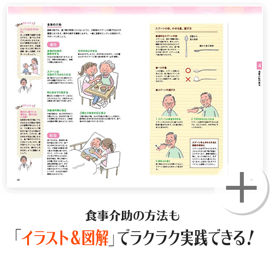 食事介助の方法も「イラスト＆図解」でラクラク実践できる！