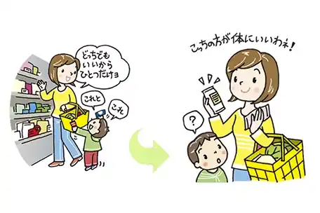 スーパーで食品を選んでいる画像