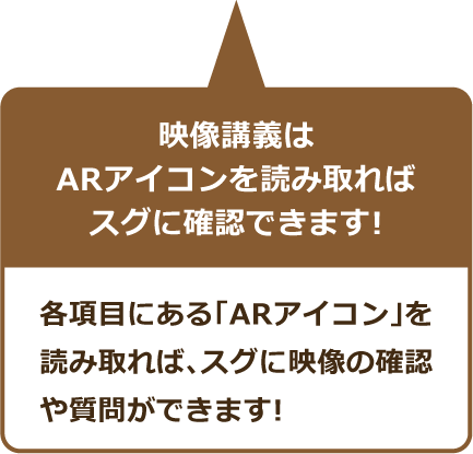 映像講義はARアイコンを読み取ればスグに確認できます!各項目にある「ARアイコン」を読み取れば、スグに映像の確認や質問ができます!