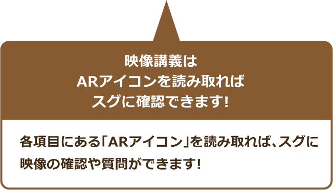 映像講義はARアイコンを読み取ればスグに確認できます!各項目にある「ARアイコン」を読み取れば、スグに映像の確認や質問ができます!