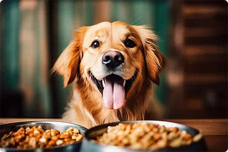 犬が餌を食べる画像