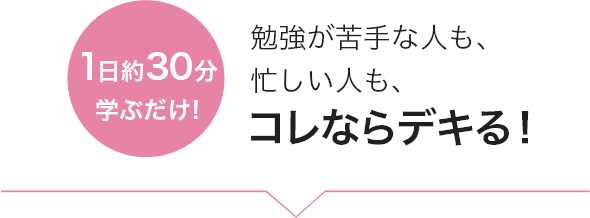 1日約30分学ぶだけ!勉強が苦手な人も、忙しい人も、コレならデキる！