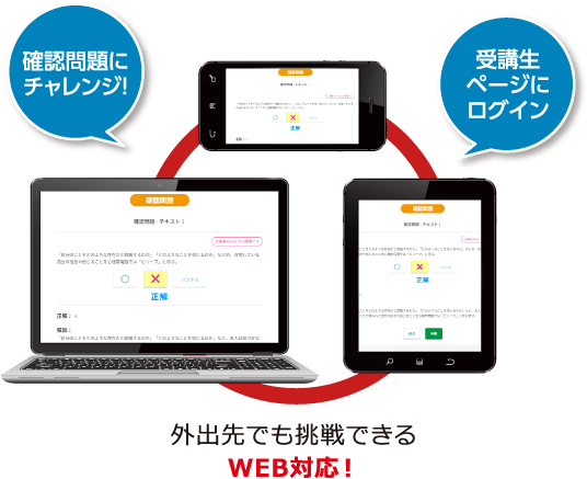 確認問題にチャレンジ！受講生ページにログイン 外出先でも挑戦できる WEB対応！
