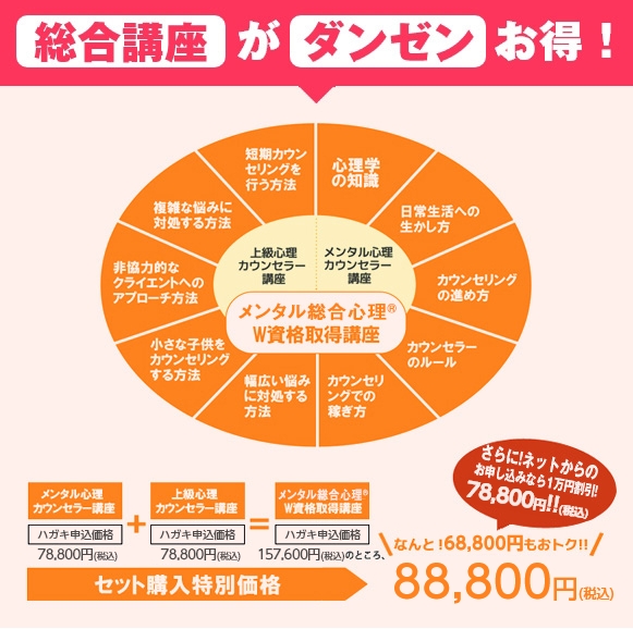 本格的に心理カウンセラーを目指すなら、メンタル総合心理講座がダンゼンお得！