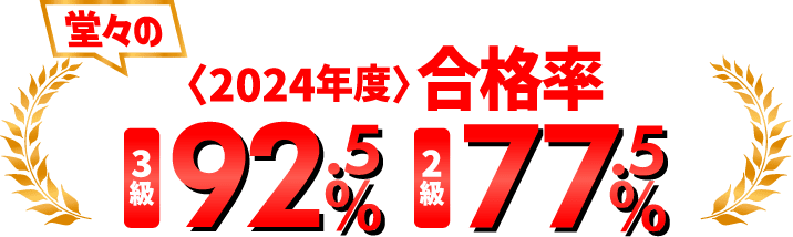 堂々の〈2024年度〉合格率 3級92.5% 2級77.5%