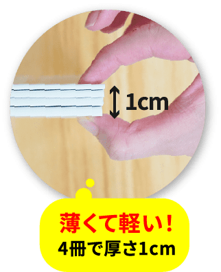 「薄くて軽い！4冊で厚さ1cm」