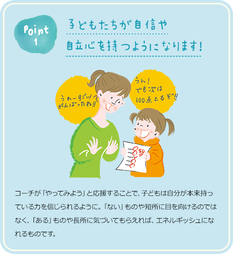 point1 子どもたちが自信や自立心を持つようになります！