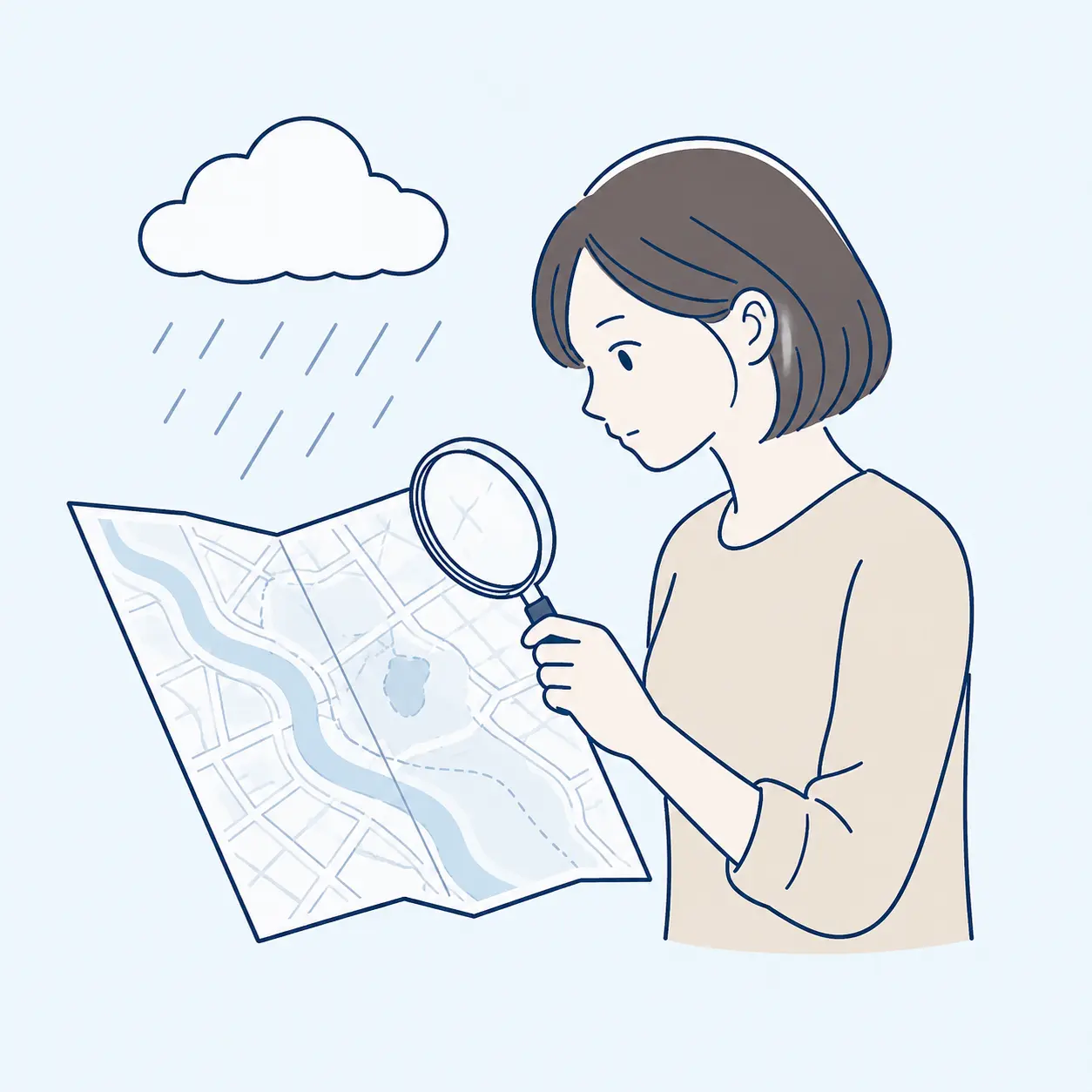 地図を見て現在の危険を確かめるイラスト