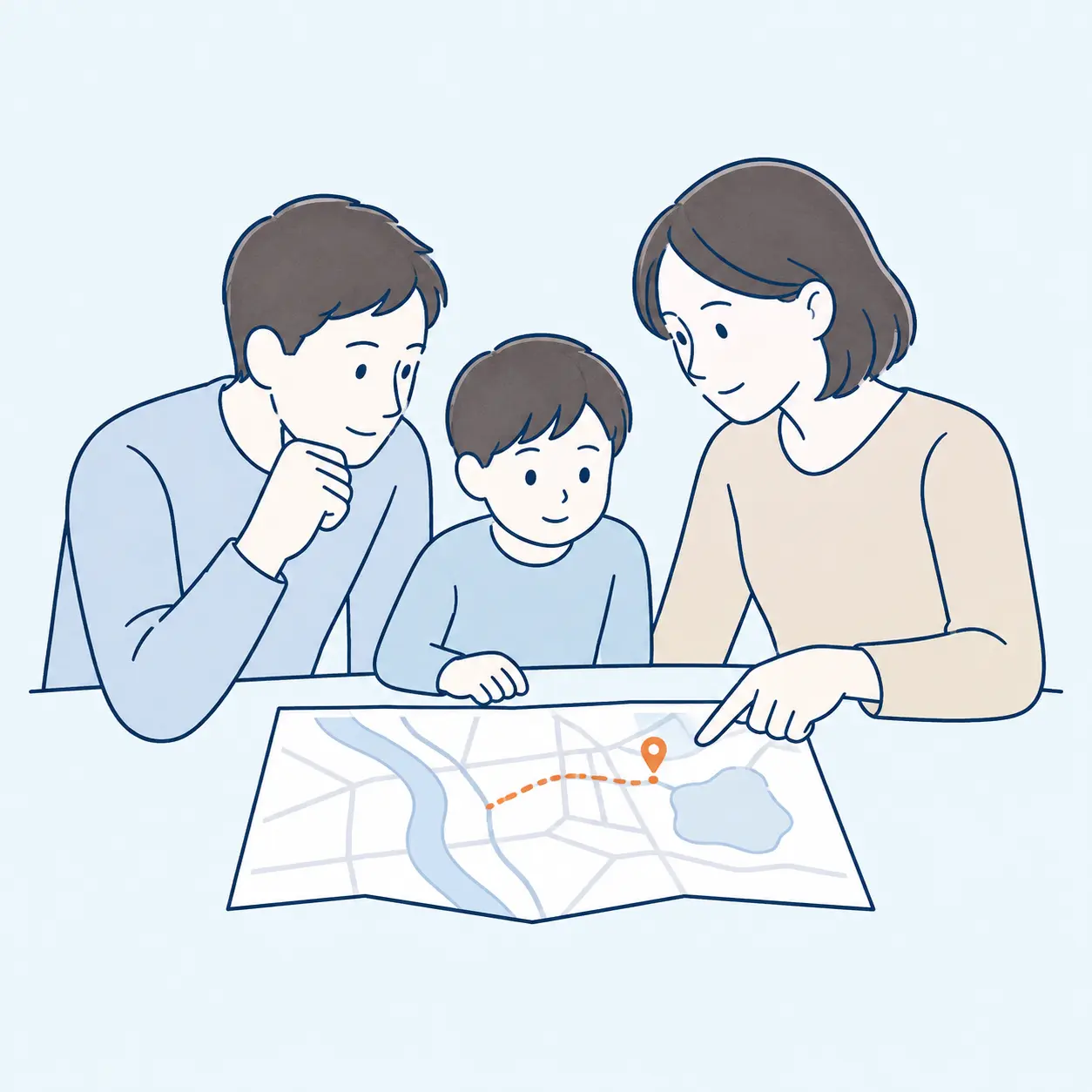 家族と避難経路を共有するイラスト