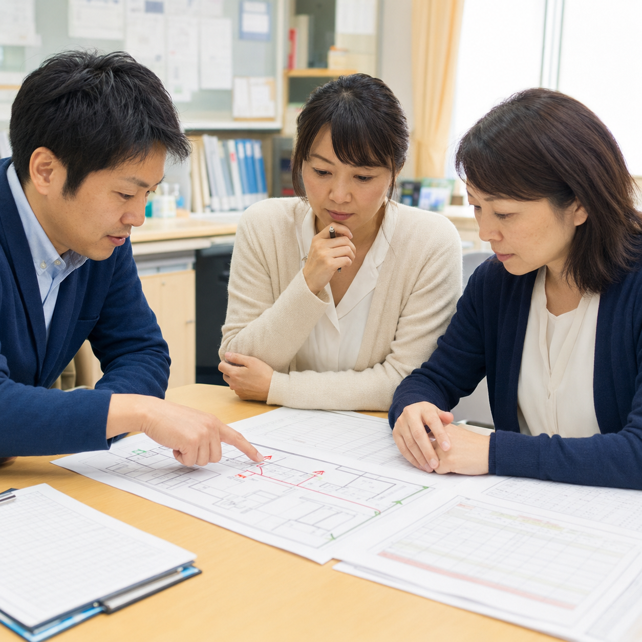 学校で避難経路を確認する様子