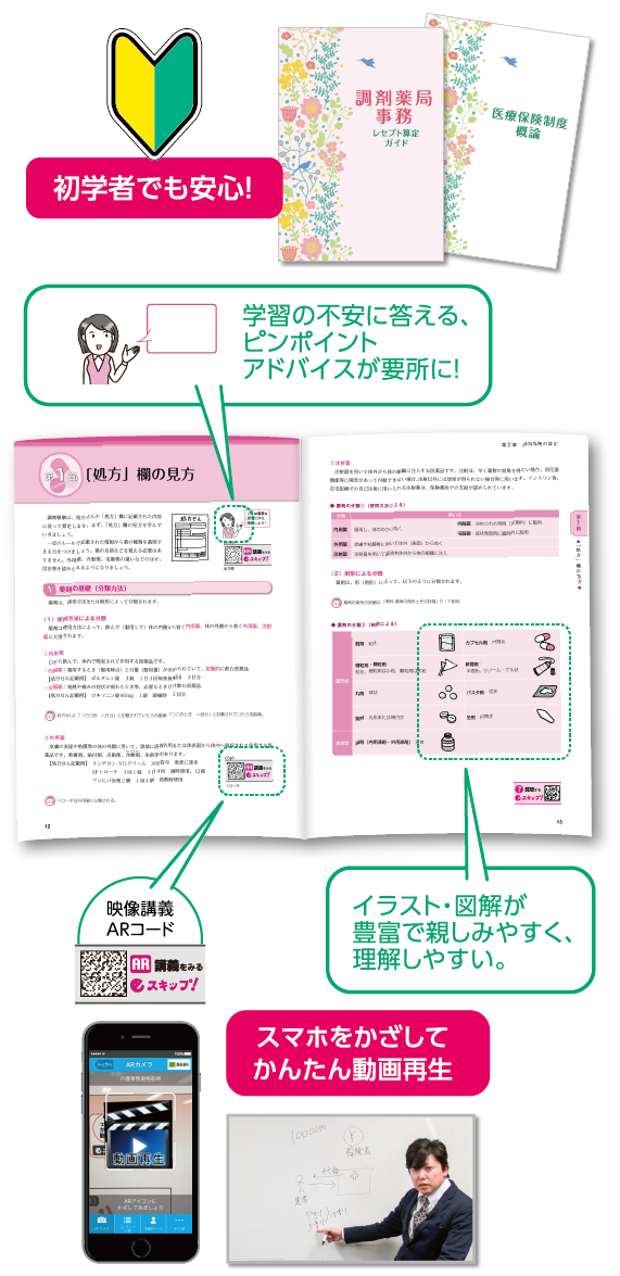初学者でも無理なく学べる調剤薬局事務資格講座のテキストと映像講義
