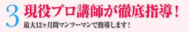 3：現役プロ講師が徹底指導！最大12ヶ月間マンツーマンで指導します！