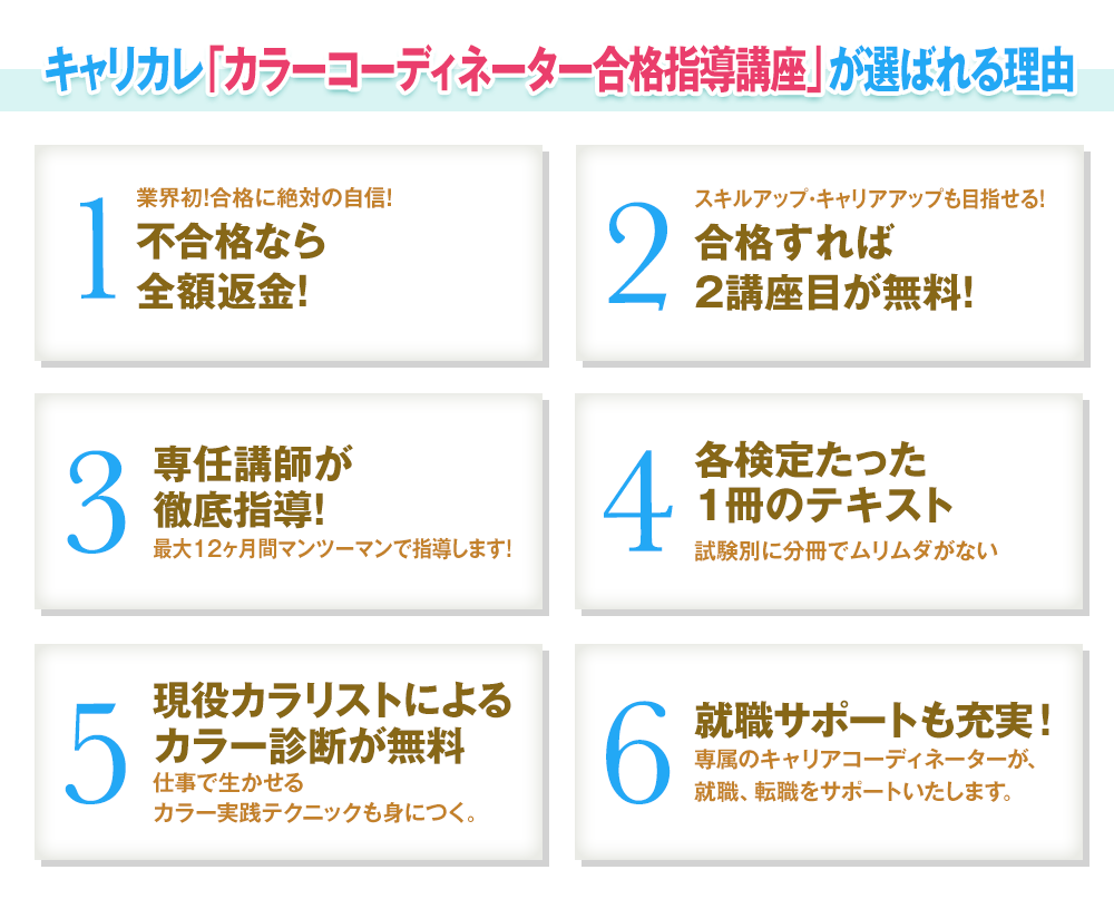 キャリカレ「カラーコーディネーター 合格指導講座」が選ばれる理由