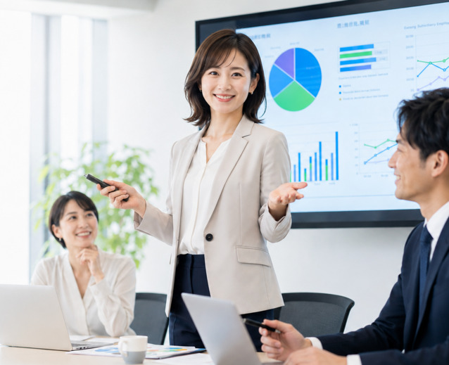 資料作成について説明する女性